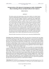 Wahiduddin Khan's Reading of Peace and Spirituality in the Scripture