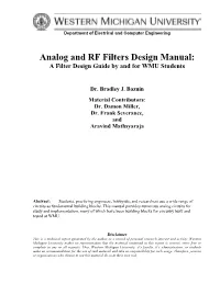 Analog and RF Filters Design Manual: a Filter Design Guide by and for WMU Students