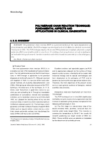 Polymerase Chain Reaction Technique: Fundamental Aspects and Applications in Clinical Diagnostics