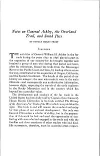 Notes on General Ashley, the Overland Trail, and South Pass