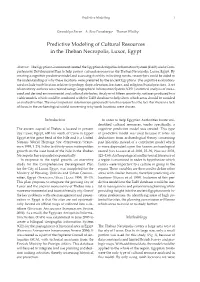 Predictive Modeling of Cultural Resources in the Theban Necropolis, Luxor, Egypt
