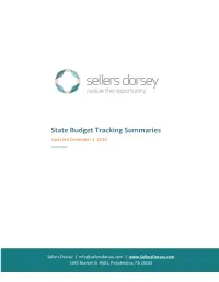 State Budget Tracking Summaries Updated December 3, 2020