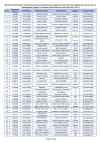 Statement of Percentile Rank Obtained by the Candidates Who Appeared in the Preliminary Examination for the Post Of