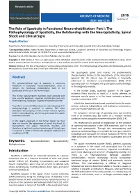 The Role of Spasticity in Functional Neurorehabilitation- Part I: The