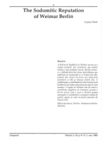 The Sodomitic Reputation of Weimar Berlin Gregory Woods