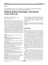 Antibody Display Technologies: Selecting the Cream of the Crop