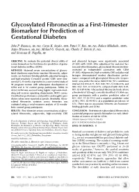 Glycosylated Fibronectin As a First-Trimester Biomarker for Prediction of Gestational Diabetes