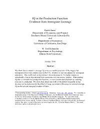 IQ in the Production Function: Evidence from Immigrant Earnings