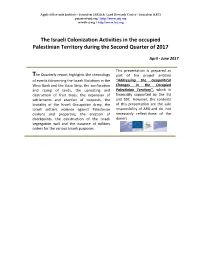 The Israeli Colonization Activities in the Occupied Palestinian Territory During the Second Quarter of 2017