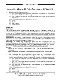 Answer Key & Exp for GS Prelim Test-8 Held on 20 Th Jan' 2019