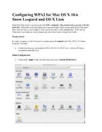 Configuring WPA2 for Mac OS X 10.6 Snow Leopard and OS X Lion
