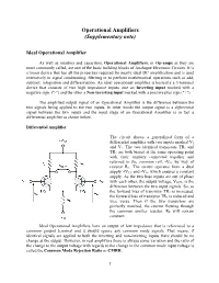 Operational Amplifiers (Supplementary Note)