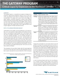 THE GATEWAY PROGRAM Critical Capacity Expansion to the Northeast Corridor