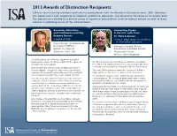 2013 Awards of Distinction Recipients ISA Has Been Honoring Members and Industry Professionals with the Awards of Distinction Since 1963