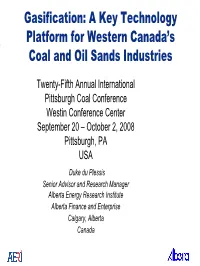 Gasification: a Key Technology Platform for Western Canada's Coal