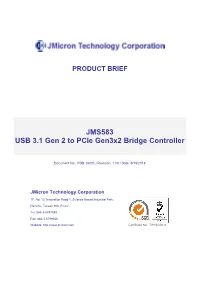 JMS583 USB 3.1 Gen 2 to Pcie Gen3x2 Bridge Controller