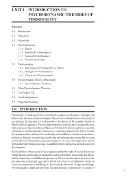 Unit 1 Introduction to Psychodynamic Theories Of