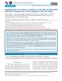 Apolipoprotein A2 Isoforms in Relation to the Risk of Myocardial Infarction: a Nested Case-Control Analysis in the JPHC Study