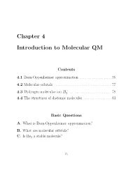Chapter 4 Introduction to Molecular QM