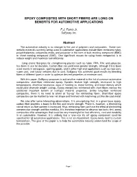 Epoxy Composites with Short Fibers Are Long on Benefits for Automotive Applications