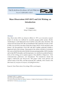 Mass Observation (1937-2017) and Life Writing: an Introduction