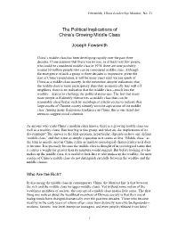The Political Implications of China's Growing Middle Class