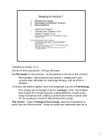 1 [ Reading for Lecture 7] (1) 2Nd Law of Thermodynamics: Entropy