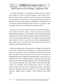 Hitler's Speech to the Reichstag, 1 September 1939