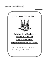 Syllabus for M.Sc. Part I (Semester I and II) Programme: M.Sc