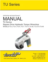 TU Series Square Drive Hydraulic Torque Wrench Operation Manual