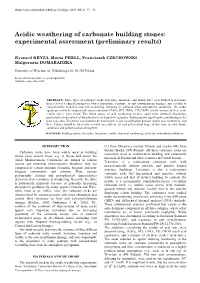 Acidic Weathering of Carbonate Building Stones: Experimental Assessment (Preliminary Results)