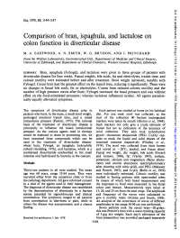Comparison of Bran, Ispaghula, and Lactulose on Colon Function in Diverticular Disease