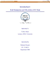 Internship Report: Profit Maximization and CSR Activities of NCC Bank