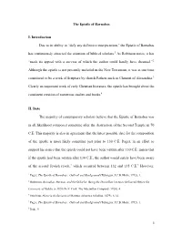 1 the Epistle of Barnabas I. Introduction Due to Its Ability To
