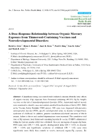 A Dose-Response Relationship Between Organic Mercury Exposure from Thimerosal-Containing Vaccines and Neurodevelopmental Disorders