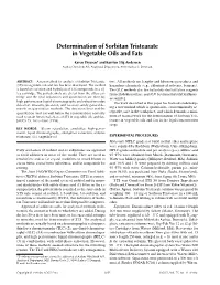 Determination of Sorbitan Tristearate in Vegetable Oils and Fats