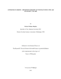 Antidotes to Deism: a Reception History of Thomas Paine’S the Age of Reason, 1794-1809