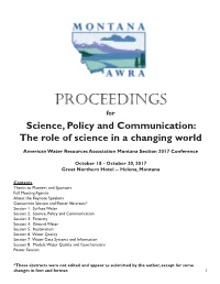 Proceedings for Science, Policy and Communication: the Role of Science in a Changing World