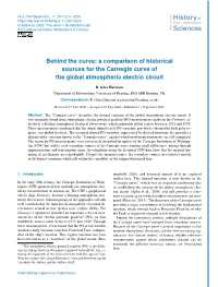 Behind the Curve: a Comparison of Historical Sources for the Carnegie Curve of the Global Atmospheric Electric Circuit