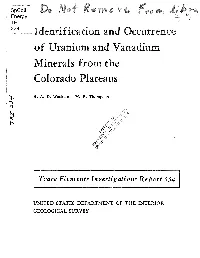 Identification and Occurrence of Uranium and Vanadium Minerals from the Colorado Plateaus