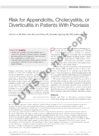 Risk for Appendicitis, Cholecystitis, Or Diverticulitis in Patients with Psoriasis
