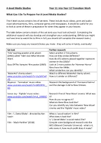 A-Level Media Studies Year 11 Into Year 12 Transition Work What Can I