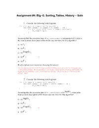 Assignment #4: Big−O, Sorting, Tables, History − Soln
