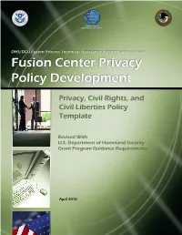 Fusion Center Privacy Policy Development