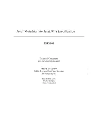 Java™ Metadata Interface(JMI) Specification