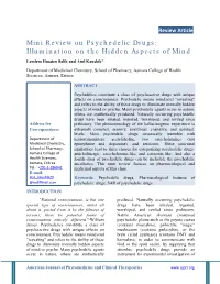 Mini Review on Psychedelic Drugs: Illumination on the Hidden Aspects of Mind