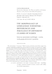 The Morphology of Lithuanian Toponyms – Differences and Parallels of Different Classes of Names