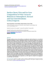 Surface Snow, Firn and Ice Core Composition in Polar Areas in Relation to Atmospheric Aerosol and Gas Concentrations: Critical Aspects