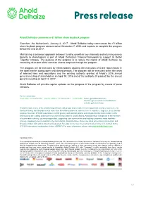Ahold Delhaize Commences €1 Billion Share Buyback Program Zaandam
