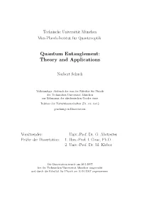Quantum Entanglement: Theory and Applications